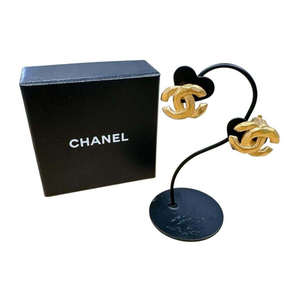 CHANEL Vintage Gold Logo Earrings - Picture 1 of 7